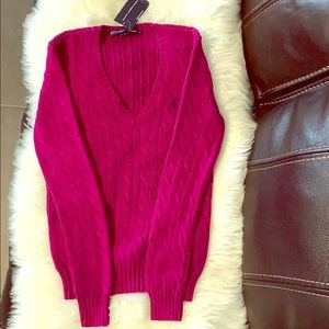 dark pink and blue sweater